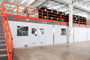 warehouse office with mezzanine above