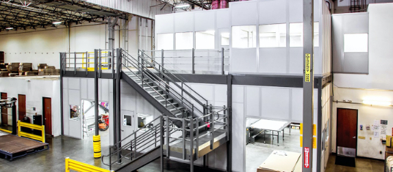 two story in plant building, modular warehouse building, modular two story building, warehouse office on mezzanine