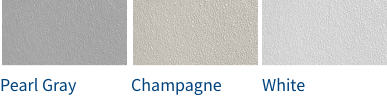 booth color samples - pearl gray, champagne, and white