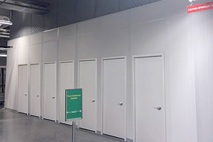 a row of storage lockers created from Portafab wall partitions